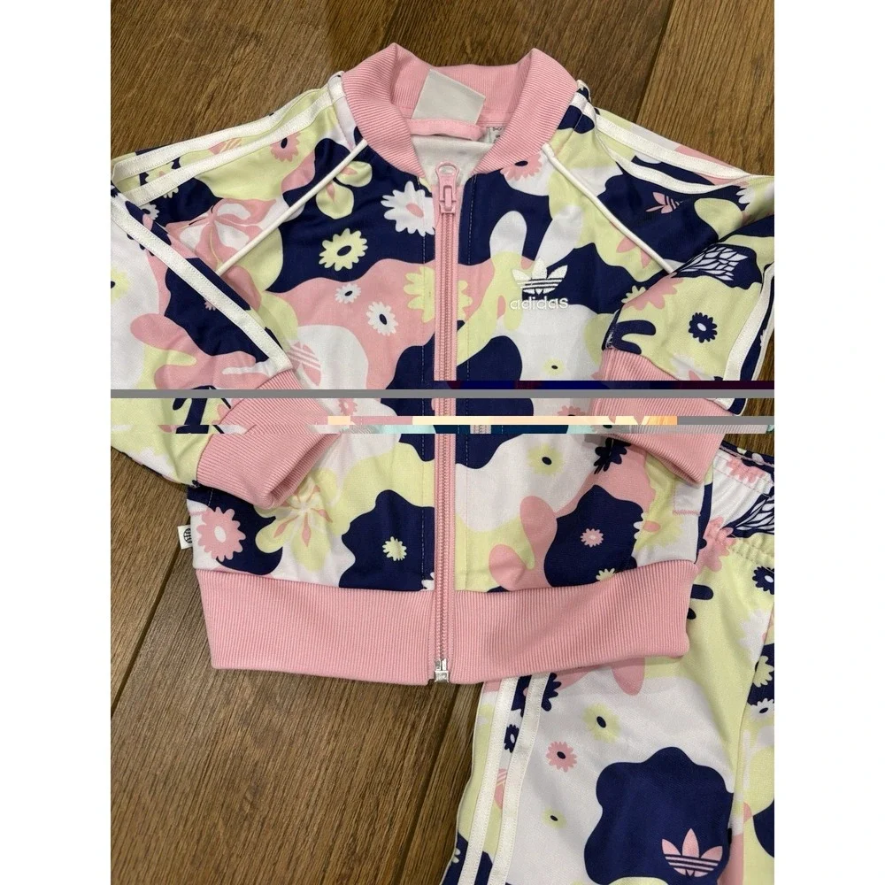 Adidas Originals Flower Allover Print Superstar Jacket Pants Set Girls Sz 6 Mont